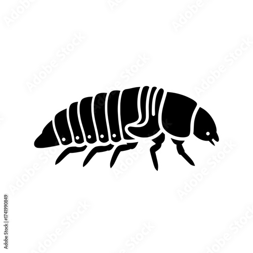 Woodlouse Isopod Insect Silhouette Icon.