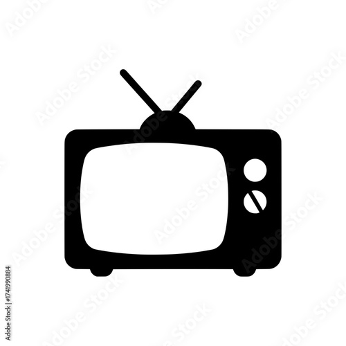 Classic retro television set with antenna icon silhouette.
