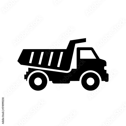 Dump Truck Silhouette Icon for Construction and Transportation.