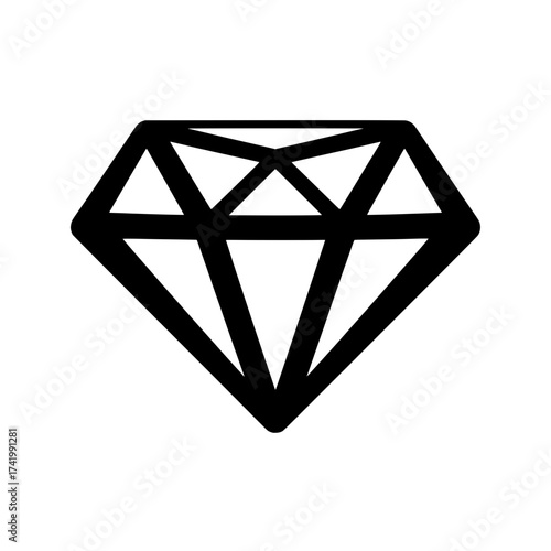 Simple black outline diamond icon vector illustration of a precious gemstone.