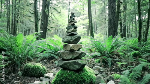 Stone Cairn in Lush Forest A Moment of Serenity