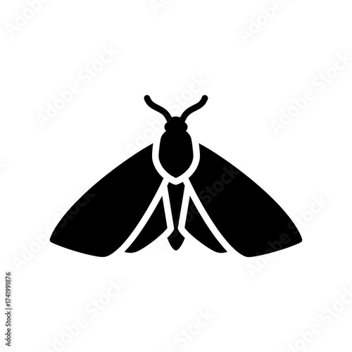 Black moth silhouette on white background simple insect illustration nature concept.