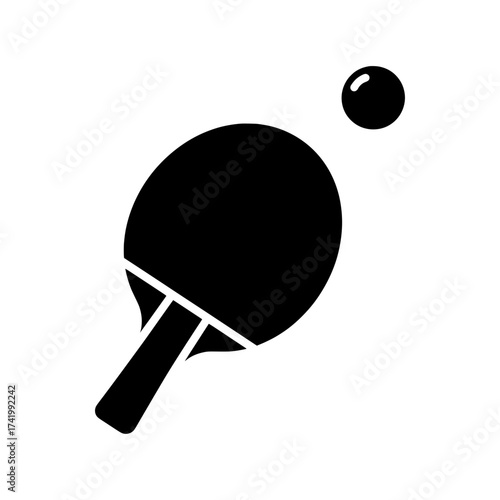 Table tennis racket and ball in a dynamic sports illustration.