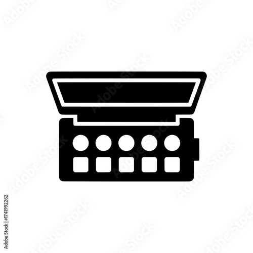 Makeup palette with eyeshadows and applicators for beauty and cosmetics.