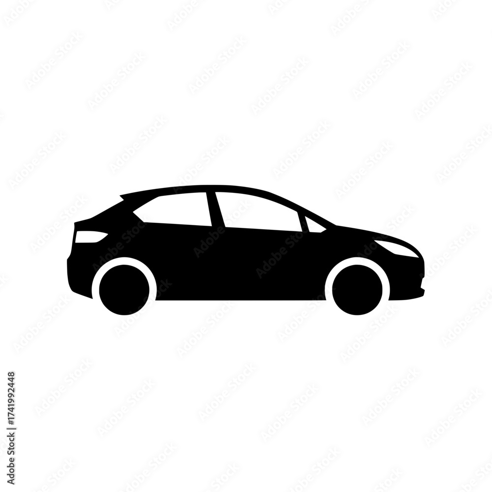 Fototapeta premium Black car silhouette on white background modern hatchback vehicle design.