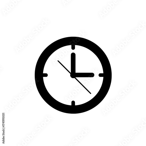 Clock face with hands showing time black and white illustration.