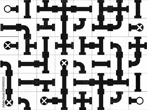 Pipe puzzle game illustrated on white

