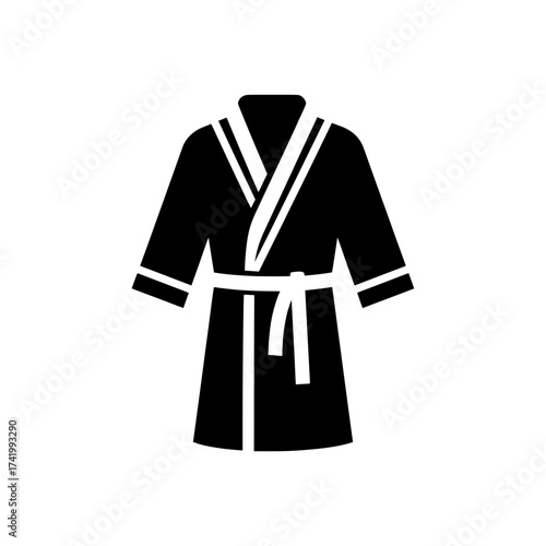 Black and white illustration of a bathrobe with a belt spa and relaxation concept.