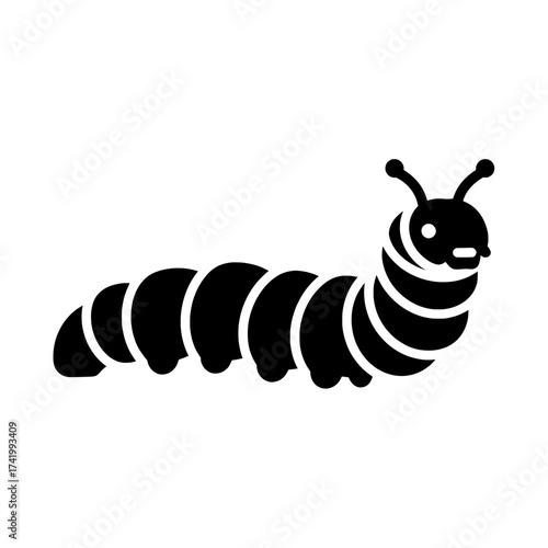 Black caterpillar illustration on white background insect design.