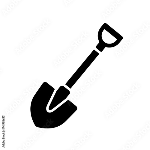 Shovel icon black and white isolated on white background gardening tool.