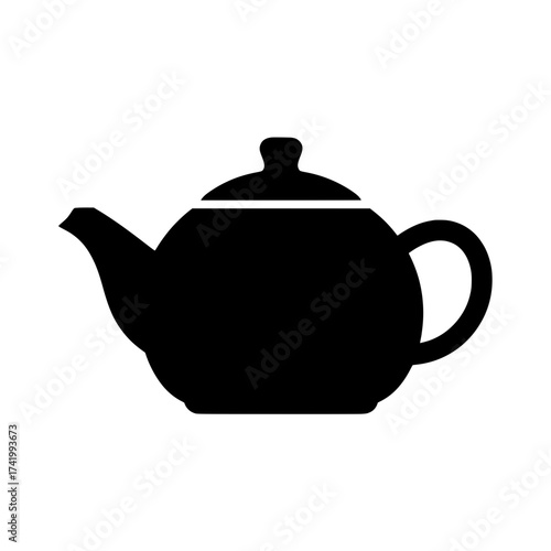 Black teapot silhouette isolated on white background kitchenware illustration.