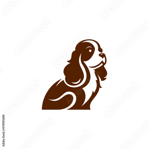 Elegant vector logo of a sitting dog with long ears in minimalist brown design
