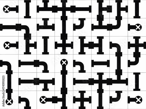 Pipe puzzle game illustrated on white


