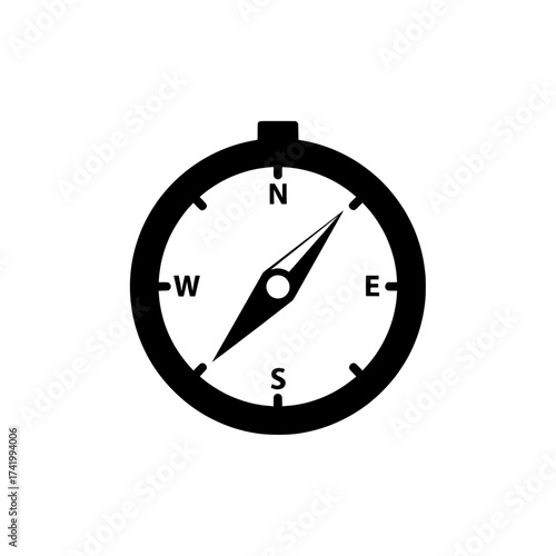 Compass navigation direction tool black and white icon.