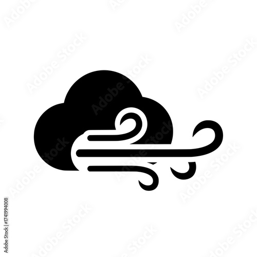 Windy weather icon with cloud and wind illustration.