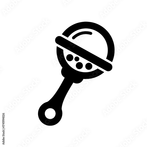 Baby rattle toy icon black and white illustration isolated on white background.
