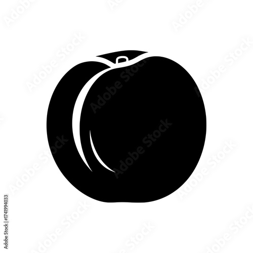 Black and white image of a peach fruit simple design.