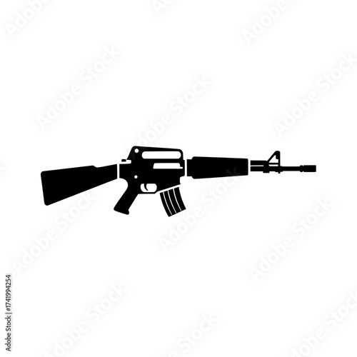 Black silhouette of a rifle a symbol of military and defense.