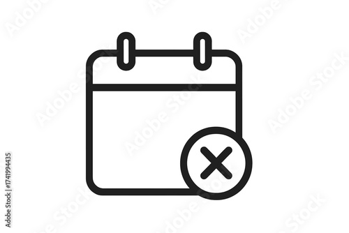 Cancel appointment event calendar vector icon. Date cancellation, schedule change, deadline missed, booking rejected, task denied concept. Remove event. Cross mark symbol.