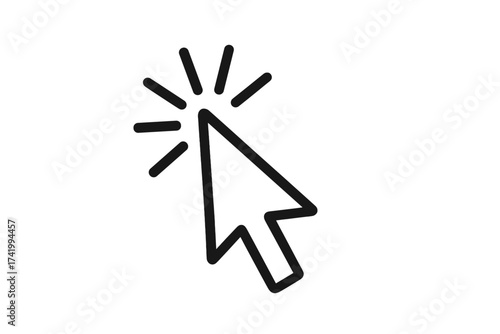 Cursor click icon, pointer arrow symbol. Mouse pressing button concept. Vector for web, gui, ui design. Computer interface element. Navigation, selection, action pictogram.