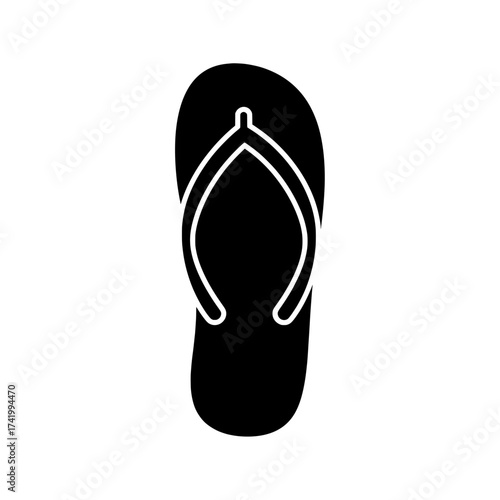 Black and white flipflop sandal isolated on white background.