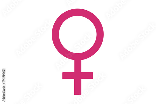 Female gender symbol vector icon. Woman, feminism, and feminine sign. Pink Venus symbol isolated on a white background. Graphic illustration for equality and girl power concept.
