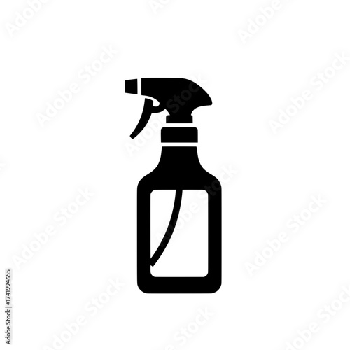 Spray bottle icon cleaning product black and white simple design.
