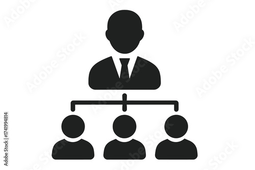 Management icon, manager symbol. Corporate hierarchy concept. Business leadership & organizational structure. Teamwork with boss & employees. Reporting chart vector illustration.
