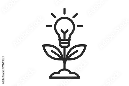 Growing idea lightbulb on plant icon. Symbol of innovation, creativity, growth. Green energy, sustainable business concept. Eco-friendly solution, startup, development vector.