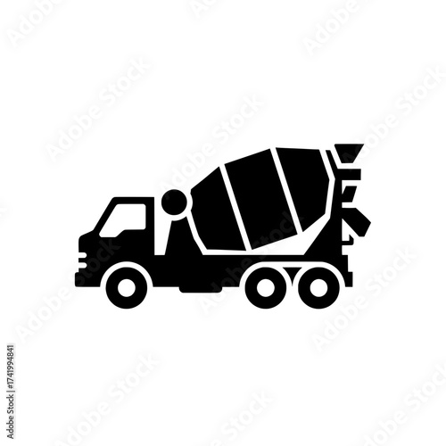 Concrete Mixer Truck Silhouette on White Background Construction Vehicle.