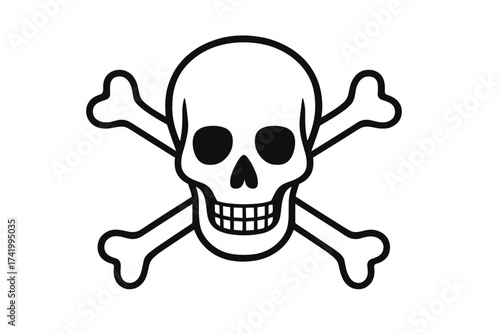 Pirate skull with crossbones vector icon set. Jolly Roger symbol of death and danger. Simple flat illustration collection for tattoo, logo, or emblem. Sea robber sign.