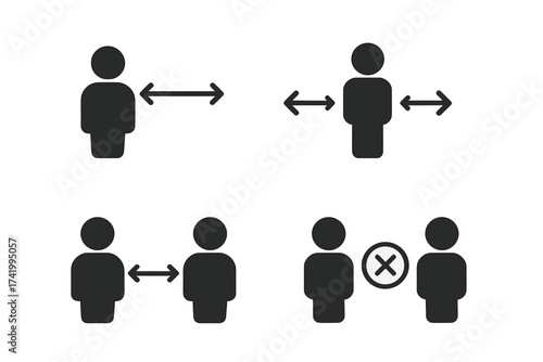 Social distance icon set for public health and safety. Keep your distance vector pictogram. Prevention of coronavirus and virus spread concept. Avoid crowds and close contact.