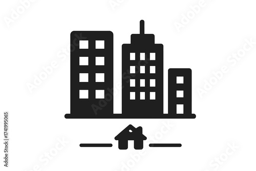 Real estate choice metaphor. City vs suburb living. Urban apartment building against suburban private house. Property investment and development concept. Home ownership vector icon.