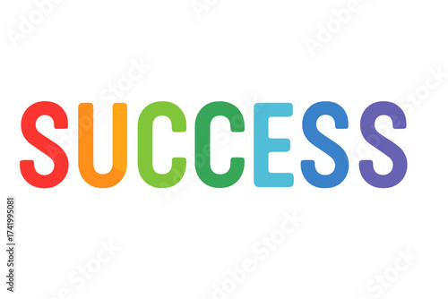 Success word in colorful rainbow letters. Vector illustration. Concept for motivation, achievement, goals. Business victory. Positive mindset. Inspirational typography banner.
