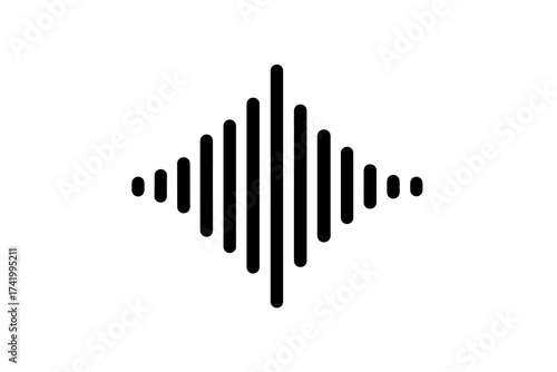 Sound wave icon vector graphic isolated on white background, black audio frequency signal waveform illustration, abstract sound visual, music and audio concept design, seamless transparency