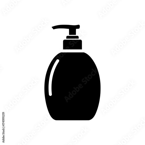 Soap dispenser icon black and white bathroom essential hygiene product pump bottle.
