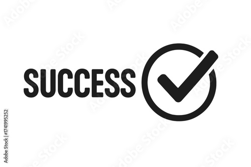 Success text with check mark symbol vector illustration, transparent background, achievement concept, positive confirmation sign, verified approval icon, business success, motivation graphic