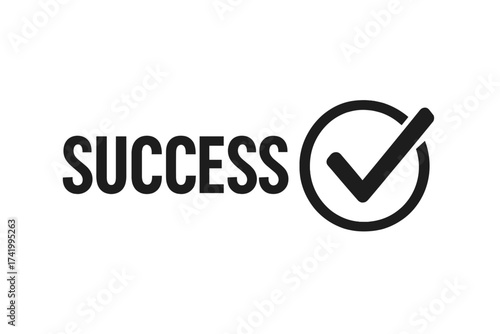 Success concept with bold text and check mark symbol, business achievement and goal completion illustration, vector design with transparent background for marketing and motivation