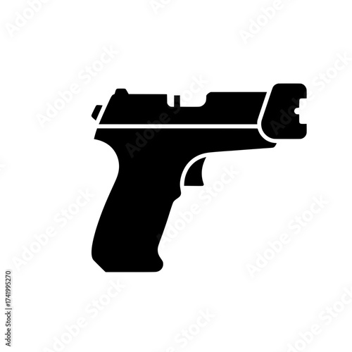 Black silhouette of a handgun isolated on a white background.