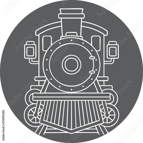 Steam locomotive front emblem in dark circle