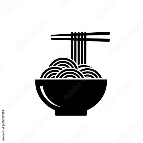 Noodle bowl with chopsticks a delicious and simple food icon.