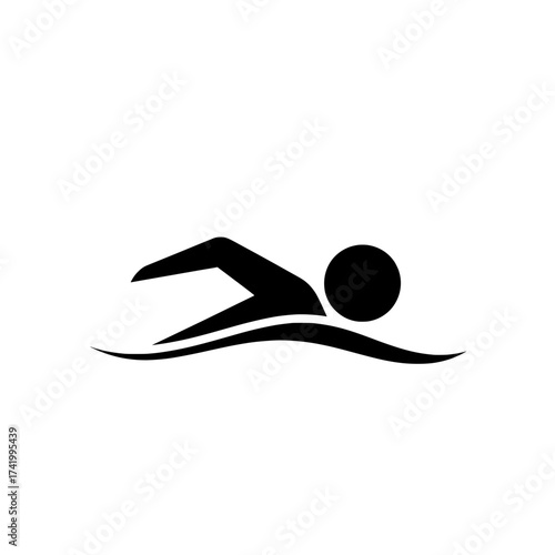 Swimming icon depicting a person in the water with arm outstretched.