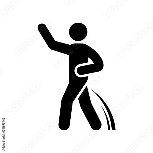 Person with arm raised and something coming out of the rear.