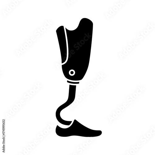 Prosthetic leg icon black and white illustration medical equipment disability support.