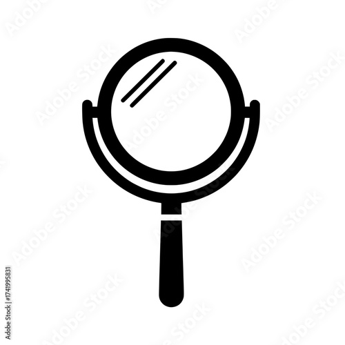 Handheld mirror with a round shape and a handle for personal grooming.