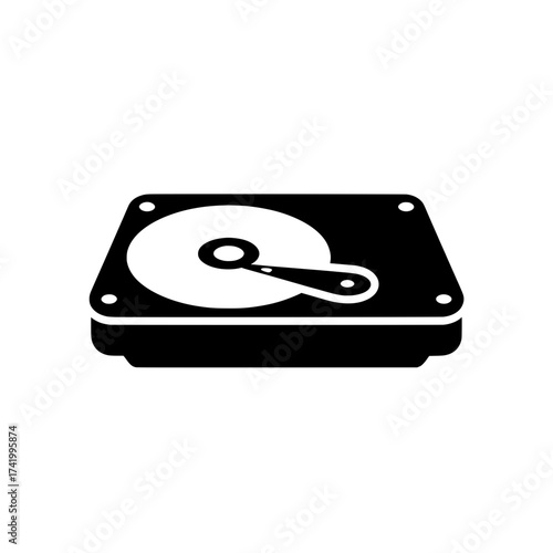 Hard drive icon computer storage device data storage black and white illustration.