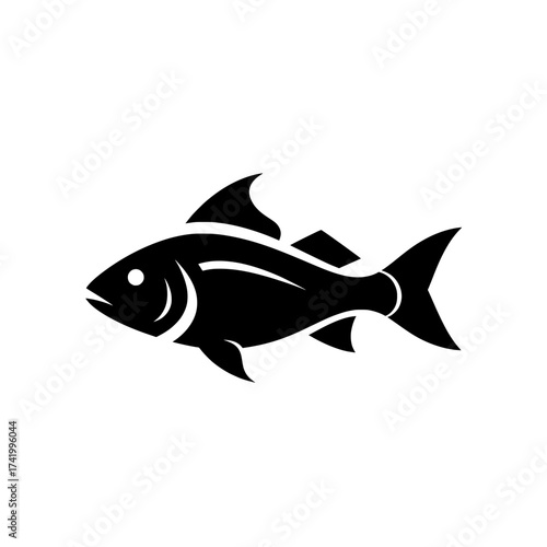 Black fish silhouette on white background simple illustration of fish.