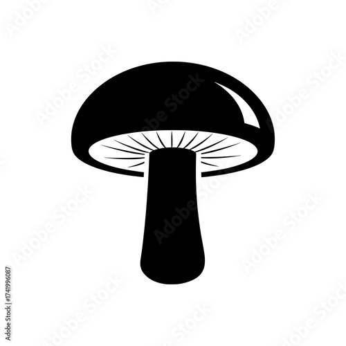 Black and white mushroom illustration on a white background.