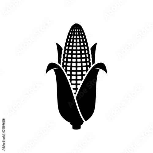 Simple black silhouette of an ear of corn with kernels visible.
