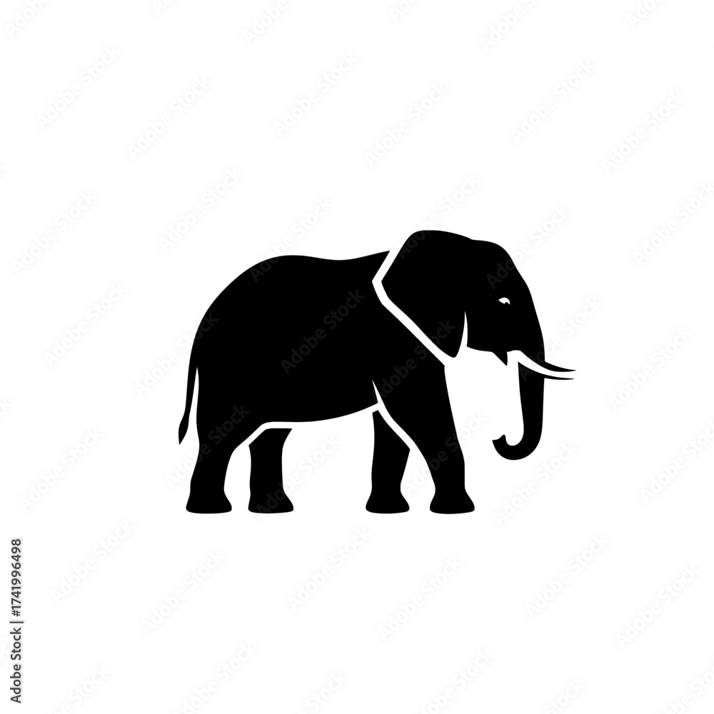 Fototapeta premium Silhouette of an elephant walking on a white background simple design.